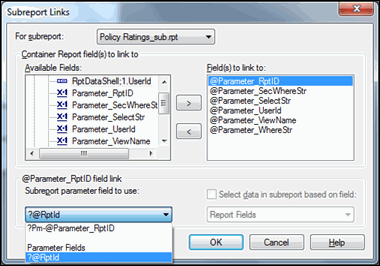 Core Reporting Model - Subreport Parameter Fields Update