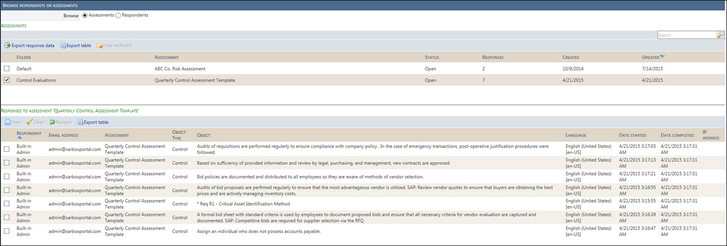 AM 4.0 - Browse - Assessments