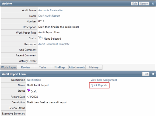 Audit Reports Workpaper - Quick Reports