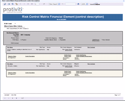 Report - Risk Control Matrix Financial Element (control description)